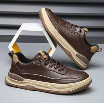 Мужская обувь из натуральной кожи белого цвета, повседневная обувь класса люкс, мужские кроссовки со шнуровкой, дышащая обувь для тенниса, обувь для скейтборда 38 чёрный