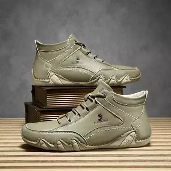 Мужская обувь из натуральной кожи, ботильоны, мужские кроссовки, легкая повседневная обувь на шнуровке, модные мокасины, зимние теплые ботинки 38 чёрный