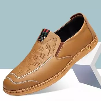 Мужская обувь из натуральной кожи, дышащая мужская деловая повседневная обувь, лоферы 38 жёлтый