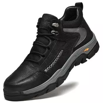 Мужская обувь из натуральной кожи, кроссовки, водонепроницаемые мужские ботинки для активного отдыха, осенне-зимние мужские походные ботинки 37 чёрный