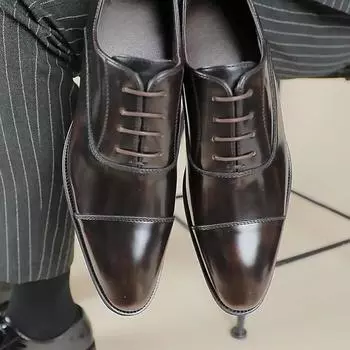 Мужская обувь из натуральной кожи, лакированные кожаные туфли-оксфорды с тремя шарнирами, деловые кожаные туфли с острым носком, мягкая подошва 38 коричневый