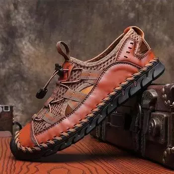 Мужская обувь из натуральной кожи, летние мужские сандалии ручной работы, нескользящая резиновая обувь с закрытым носком, уличная пляжная обувь для воды 41