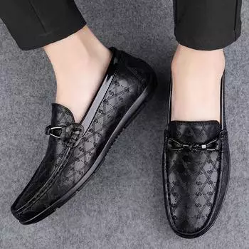 Мужская обувь из натуральной кожи, летняя роскошная брендовая мужская обувь 2024, повседневная мужская обувь без шнуровки, итальянская черная мужская обувь для вождения 37 чёрный