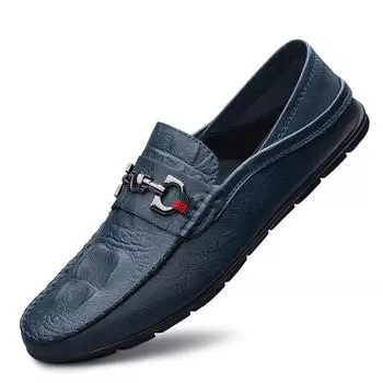 Мужская обувь из натуральной кожи, лоферы, удобная повседневная мужская обувь для вождения, мокасины, мужская обувь на плоской подошве 37 синий