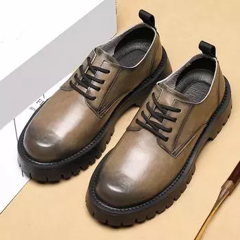 Мужская обувь из натуральной кожи, модельная обувь, увеличивающая рост, повседневная деловая обувь на платформе, мужская рабочая обувь, нескользящая 39 чёрный