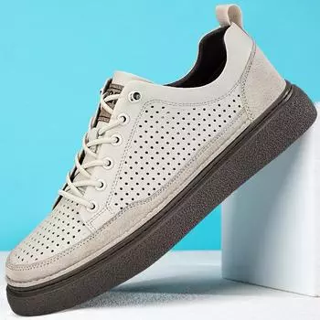 Мужская обувь из натуральной кожи, модные брендовые мужские кроссовки, удобные дышащие вулканизированные туфли для отдыха, прогулок и скейтбординга 37 бежевый