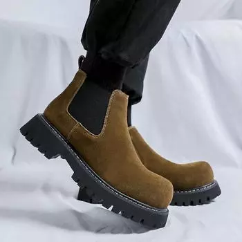Мужская обувь из натуральной кожи Модные и элегантные дизайнерские стили Для отдыха на природе Для вечеринок Повседневные Офисные Черные ботинки на толстой подошве 38 чёрный