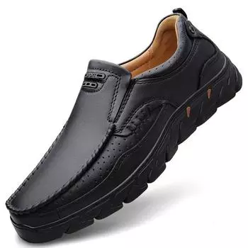 Мужская обувь из натуральной кожи, модный дизайн, черно-коричневые офисные туфли, универсальная износостойкая мужская обувь, мужские повседневные мокасины US6 (CN38) чёрный