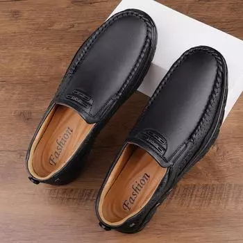 Мужская обувь из натуральной кожи, модный дизайн, черно-коричневые офисные туфли, универсальная износостойкая мужская обувь, мужские повседневные мокасины US6 (CN38) чёрный