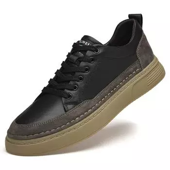 Мужская обувь из натуральной кожи на плоской подошве со шнуровкой. Мужские повседневные модные кроссовки. Винтажная мужская обувь. 38 чёрный