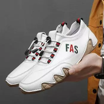 Мужская обувь из натуральной кожи. Нескользящая повседневная обувь для ленивых. Мягкая обувь на плоской подошве. Повседневная обувь. 38 белый