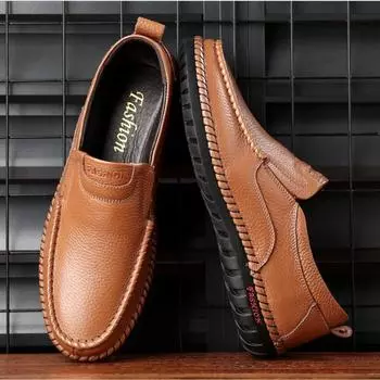 Мужская обувь из натуральной кожи, нескользящие туфли на плоской подошве, мужская модная повседневная обувь для ходьбы, дышащие мужские мокасины без застежек Zapatillas Hombre 38