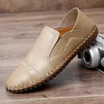 Мужская обувь из натуральной кожи, новые повседневные официальные мужские мокасины, удобные туфли без застежек на плоской подошве, простая мужская обувь для вождения ручной работы 38 чёрный