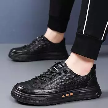 Мужская обувь из натуральной кожи, новый стиль, туфли из ледяного шелка, модная дышащая обувь с крокодиловым узором, удобная повседневная обувь, удобные кроссовки 38 чёрный