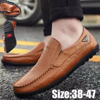 Мужская обувь из натуральной кожи, повседневная роскошная брендовая обувь 2021, итальянские мужские лоферы, мокасины, дышащие топсайдеры без шнуровки 38 чёрный