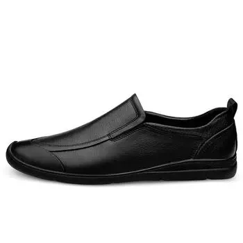 Мужская обувь из натуральной кожи, повседневная мужская дышащая офисная официальная обувь, мужская дизайнерская обувь без шнуровки для вождения 38 чёрный