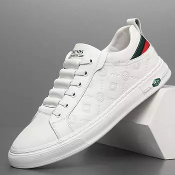 Мужская обувь из натуральной кожи, повседневная обувь, уличные трендовые белые туфли для скейтбординга на плоской подошве, мужские кроссовки из коровьей кожи со шнуровкой 39 белый