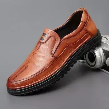Мужская обувь из натуральной кожи, повседневные формальные лоферы без шнуровки, мужские мокасины, итальянские черные мужские туфли на плоской подошве 38 коричневый