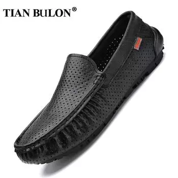 Мужская обувь из натуральной кожи, повседневные, люксовые, брендовые, летние, дизайнерские, мужские мокасины, дышащие, итальянские, мужские, для вождения 37