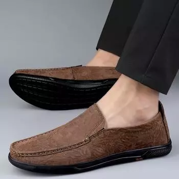Мужская обувь из натуральной кожи, повседневные удобные мужские мокасины из коровьей замши, кожаные туфли на плоской подошве, мужские прогулочные туфли, мужские мокасины 38 коричневый