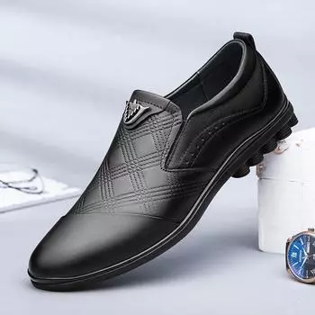 Мужская обувь из натуральной кожи, роскошные модные туфли 2024 года, повседневные туфли без застежек, мужские мокасины, итальянские мужские туфли для вождения, мужские кроссовки 37 чёрный
