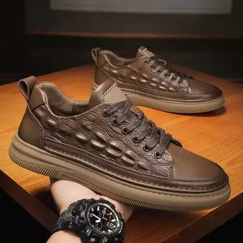 Мужская обувь из натуральной кожи с крокодиловым узором, мужские туфли-оксфорды на шнуровке, повседневная мода, новейшая удобная офисная обувь 39