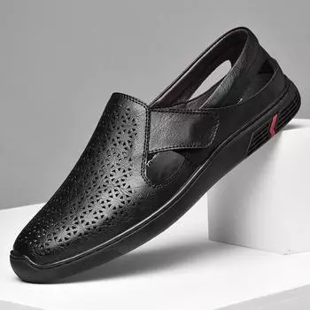 Мужская обувь из натуральной кожи, трендовая летняя повседневная обувь, мужские дышащие сандалии класса люкс для отдыха на открытом воздухе, мужские нескользящие пляжные брендовые лоферы 38
