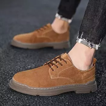 Мужская обувь из натуральной кожи Весенняя обувь Низкие рабочие туфли с большой головкой Британская мода Повседневная кожаная обувь Мужская универсальная обувь 38