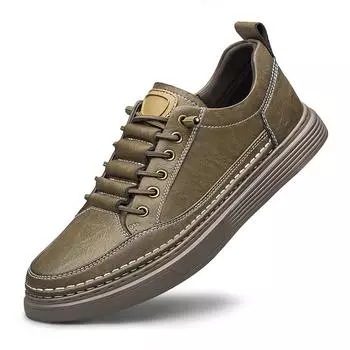 Мужская обувь из натуральной кожи в британском стиле, трендовая удобная повседневная обувь, мокасины, мужская обувь на плоской подошве 38 хаки