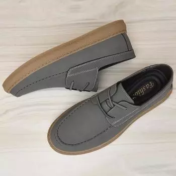 Мужская обувь из натуральной кожи в винтажном стиле. Универсальная мужская повседневная обувь. Обувь на шнуровке. Мужские повседневные кроссовки ручной работы. Удобные балетки. 37 серый