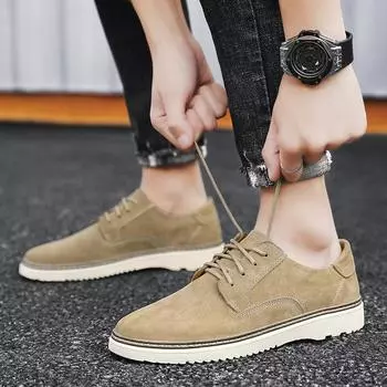 Мужская обувь из натуральной кожи в винтажном стиле. Универсальная мужская повседневная обувь. Обувь на шнуровке. Мужские повседневные кроссовки ручной работы. Удобные балетки. 38 бежевый