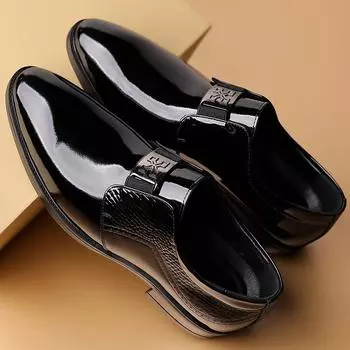 Мужская обувь из натуральной кожи в британском стиле, кожаные туфли без шнуровки из лакированной кожи, мужские блестящие кожаные туфли для жениха из воловьей кожи с верхним слоем 38