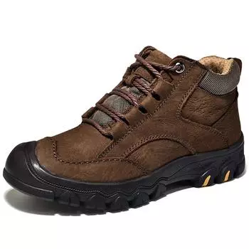 Мужская обувь из натуральной кожи, водонепроницаемые уличные мужские ботинки, удобная мужская прогулочная обувь для походов 38 чёрный