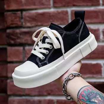 Мужская обувь из парусины, летняя новая дышащая обувь для сноуборда, мужская модная универсальная обувь на толстой подошве, увеличивающая рост, для спорта и отдыха 38 чёрный