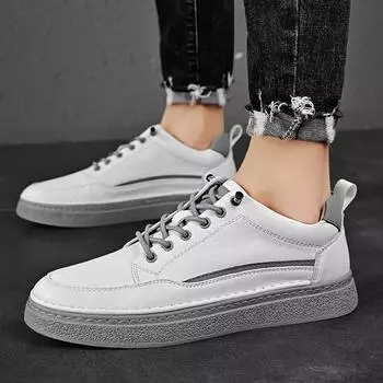 Мужская обувь из высококачественной кожи ручной работы, повседневные кроссовки, мужская обувь на плоской платформе для ходьбы на открытом воздухе, дышащие кроссовки для мужчин 6.5 чёрный