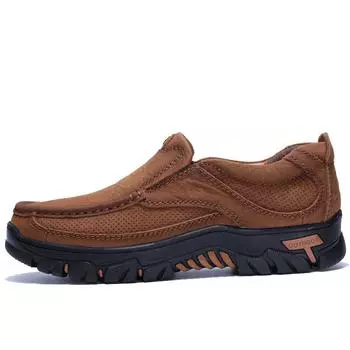 Мужская обувь из высококачественной кожи с большой головкой, мужская обувь 2024 года, новая мужская обувь для отдыха на открытом воздухе, для занятий спортом и походов 38 чёрный