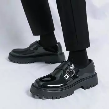 Мужская обувь класса люкс из кожи, удобная повседневная обувь на платформе для работы, модная дизайнерская обувь для свадьбы, торжественная обувь для отдыха на природе, мужская модельная обувь 38 чёрный