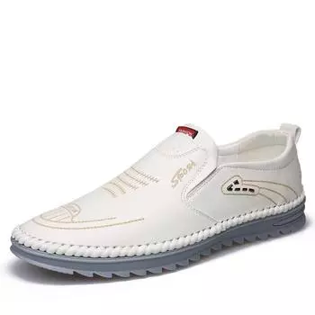 Мужская обувь, кожаная обувь, осенняя повседневная модная обувь ручной работы для ленивых, нескользящая дышащая мужская обувь для вождения, кожаная обувь 38 чёрный