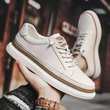 Мужская обувь Кожаная повседневная обувь Модные кроссовки Британский стиль Высококачественная мужская обувь Весна Осень Новейшие мужские белые кроссовки 38