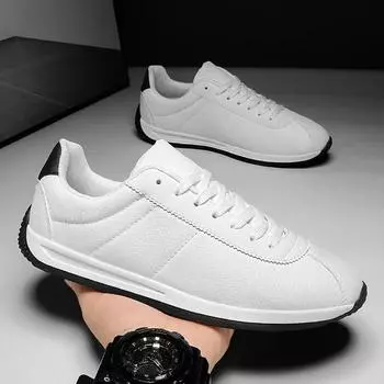 Мужская обувь Кожаные кроссовки Трендовая повседневная обувь Итальянская дышащая обувь для отдыха Мужские кроссовки Нескользящая обувь Белые мужские мокасины 39 чёрный