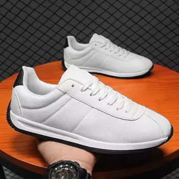 Мужская обувь Кожаные кроссовки Трендовая повседневная обувь Итальянская дышащая обувь для отдыха Мужские кроссовки Нескользящая обувь Белые мужские мокасины 40