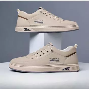 Мужская обувь Кожаные повседневные кроссовки Дышащие прогулочные туфли на платформе Мужские туфли на плоской подошве Спортивная обувь EU43/CN44 белый
