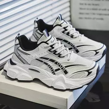 Мужская обувь кроссовки модные дышащие кроссовки на платформе сетчатые уличные спортивные мужские повседневные вулканизированные мужские студенческие кроссовки 39 белый
