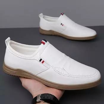 Мужская обувь Lazy Little White Shoes Мягкая подошва Doudou Shoes One Pedal Business Casual Leather Shoes Men 38 белый