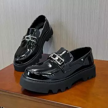 Мужская обувь Lefu популярна весной и осенью, туфли Muffin на толстой подошве, лакированная кожаная цепочка, маленькие кожаные туфли 18625-T 38