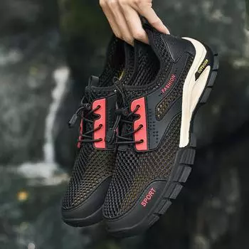 Мужская обувь, легкая мужская повседневная летняя обувь 2024 года, горячая распродажа, мужские кроссовки с вырезами, модная мужская удобная обувь для ходьбы 38 чёрный