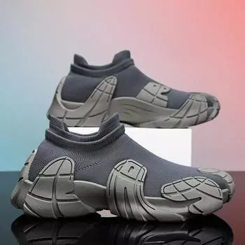 Мужская обувь, летние летающие тканые туфли с дышащей сеткой, новинка 2024 года, туфли без шнуровки 39 чёрный