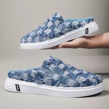 Мужская обувь, летние мужские ленивые тапочки для мужчин, уличная обувь без шнуровки, модные шлепанцы, повседневные лоферы 39 синий