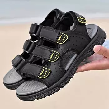 Мужская обувь, летние мужские сандалии, нескользящая летняя обувь для отдыха на открытом воздухе, роскошные сандалии из натуральной кожи, повседневные пляжные тапочки высокого качества 38