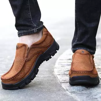 Мужская обувь Летние полые кожаные сандалии Кожаная спортивная обувь для активного отдыха Повседневная обувь для пешего туризма Противоскользящая обувь 38